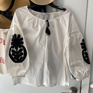 J. Crew Embroidered Sleeve Blouse,  size M